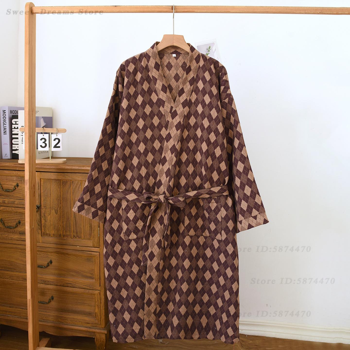 Kimono Yukata Cotton - Bawełniany szlafrok męski z żakardowym wzorem,